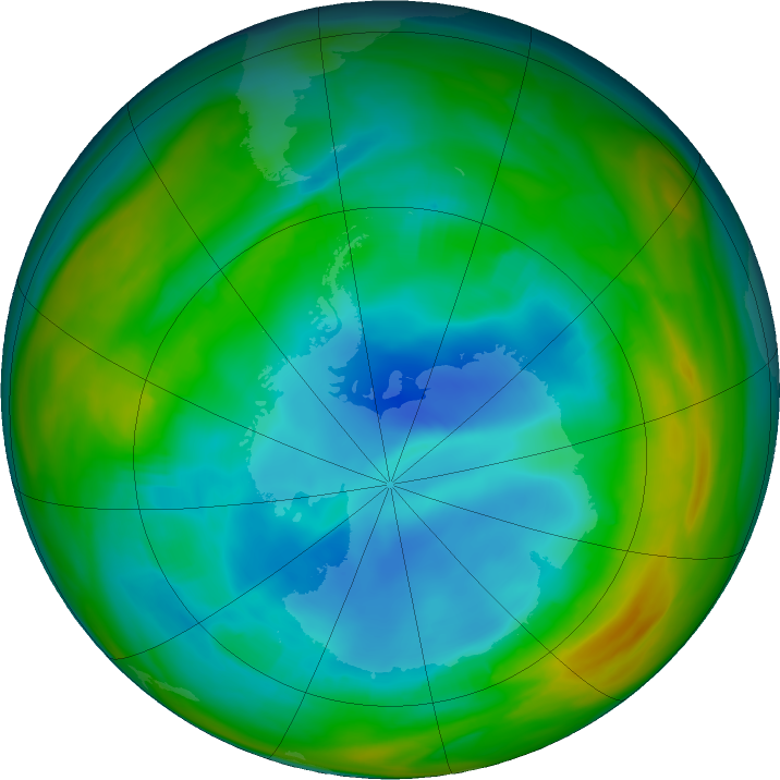 Antarctic ozone map for 28 July 2019